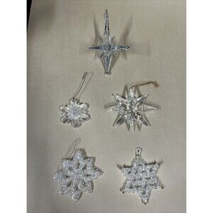 VTG 5pcs Various Christmas Snowflake  Hanging Ornament Acrylic/‎ Beads Rare